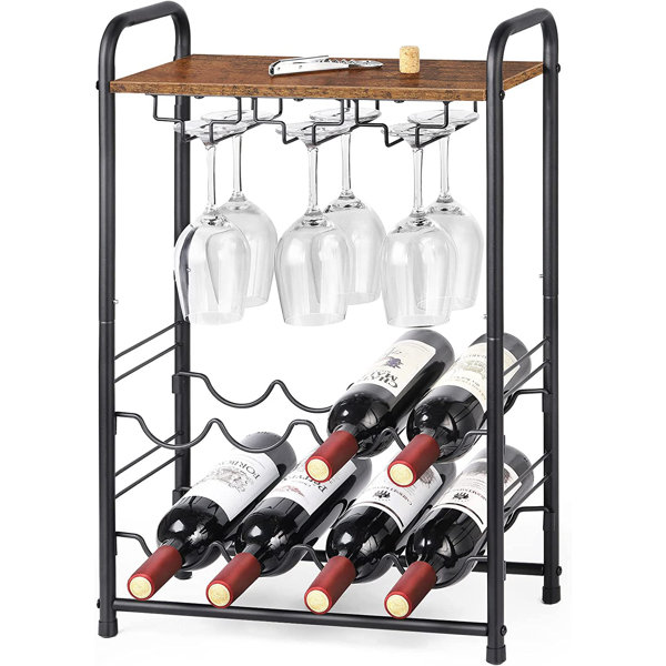Winston Porter Jaydalin 8 Bottle Floor Wine Bottle & Glass Rack in